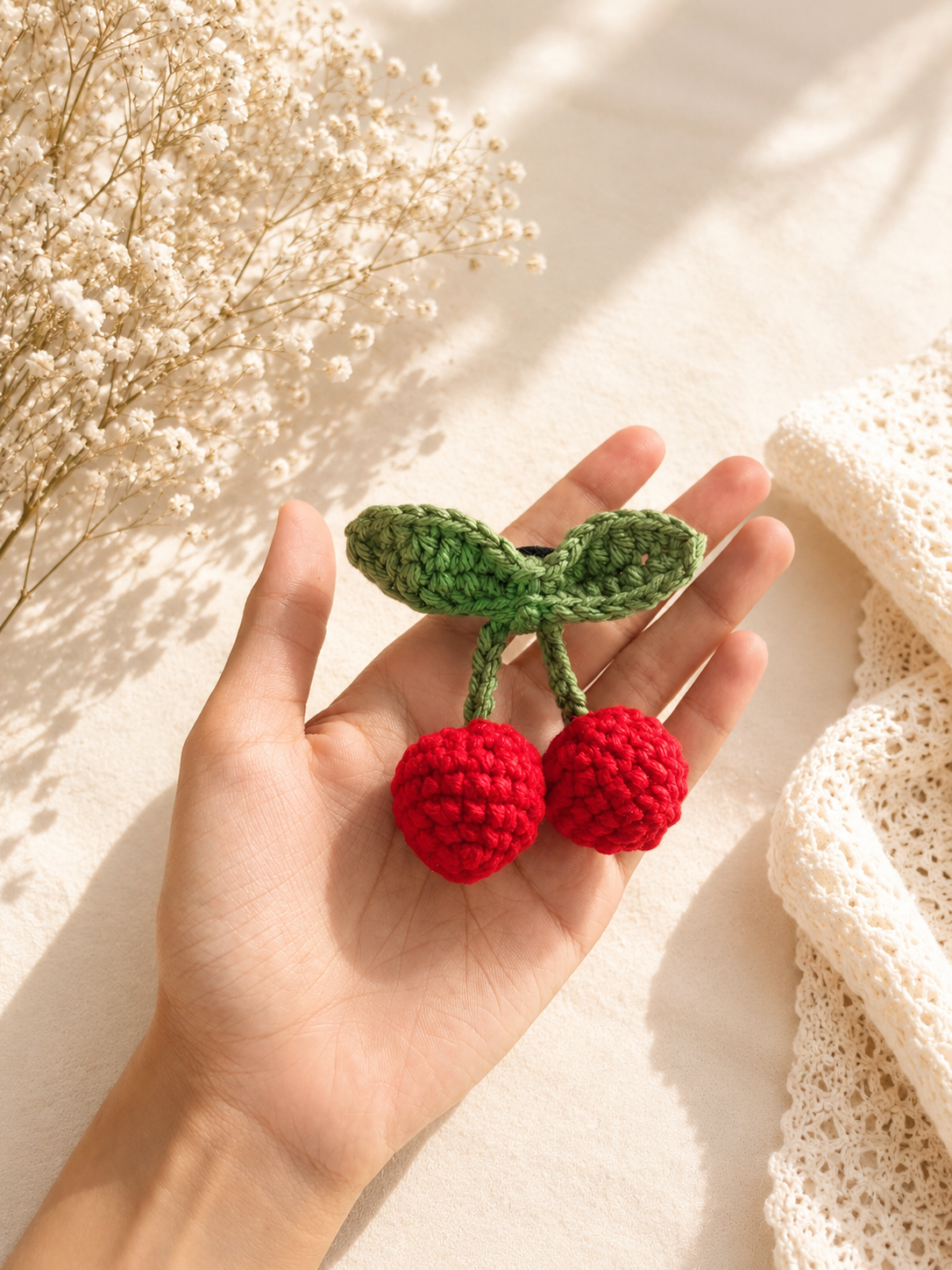Red cherry hair tie