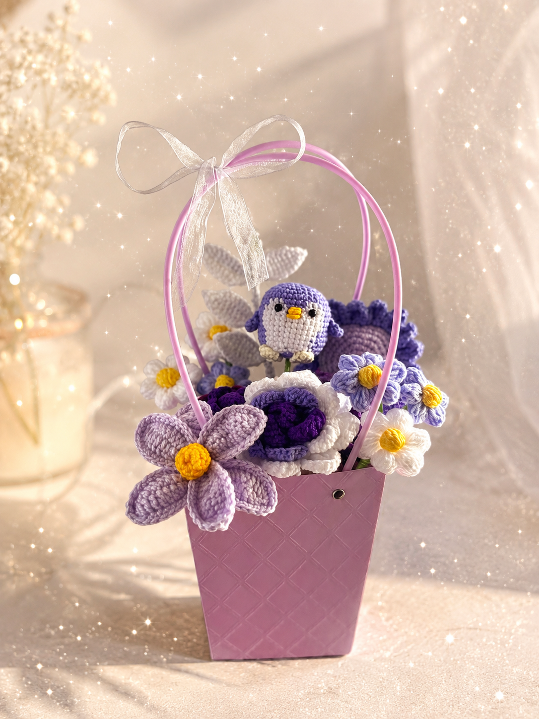 Purple petals and penguin